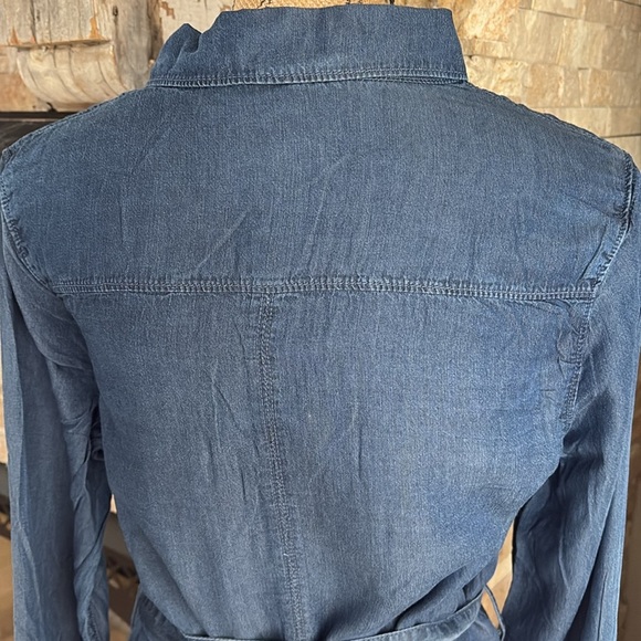 Lily Sky dark denim chambray dress button down tie waist long sleeve - Picture 9 of 16